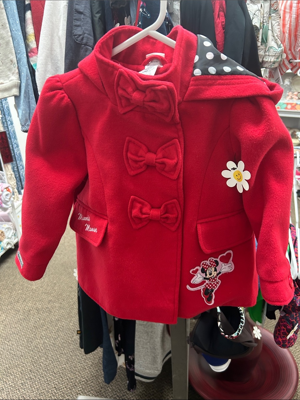 Disney Red Minnie Mouse Bow-Front Peacoat with Daisy Appliqué